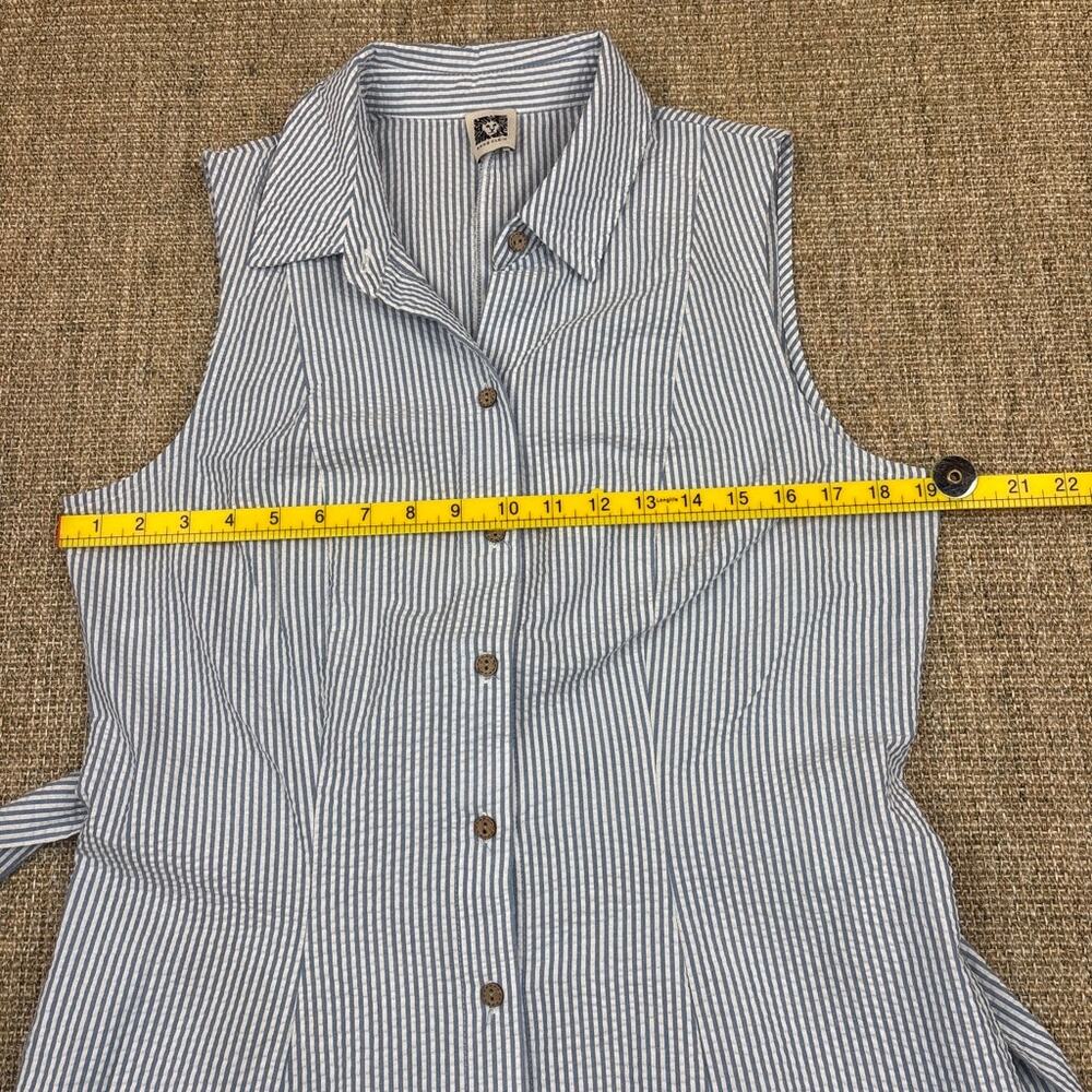 ๐ Anne Klein | Seersucker Midi Shirtdress | No Tag ~Size 8-10 | Blue & White - Picture 7 of 9